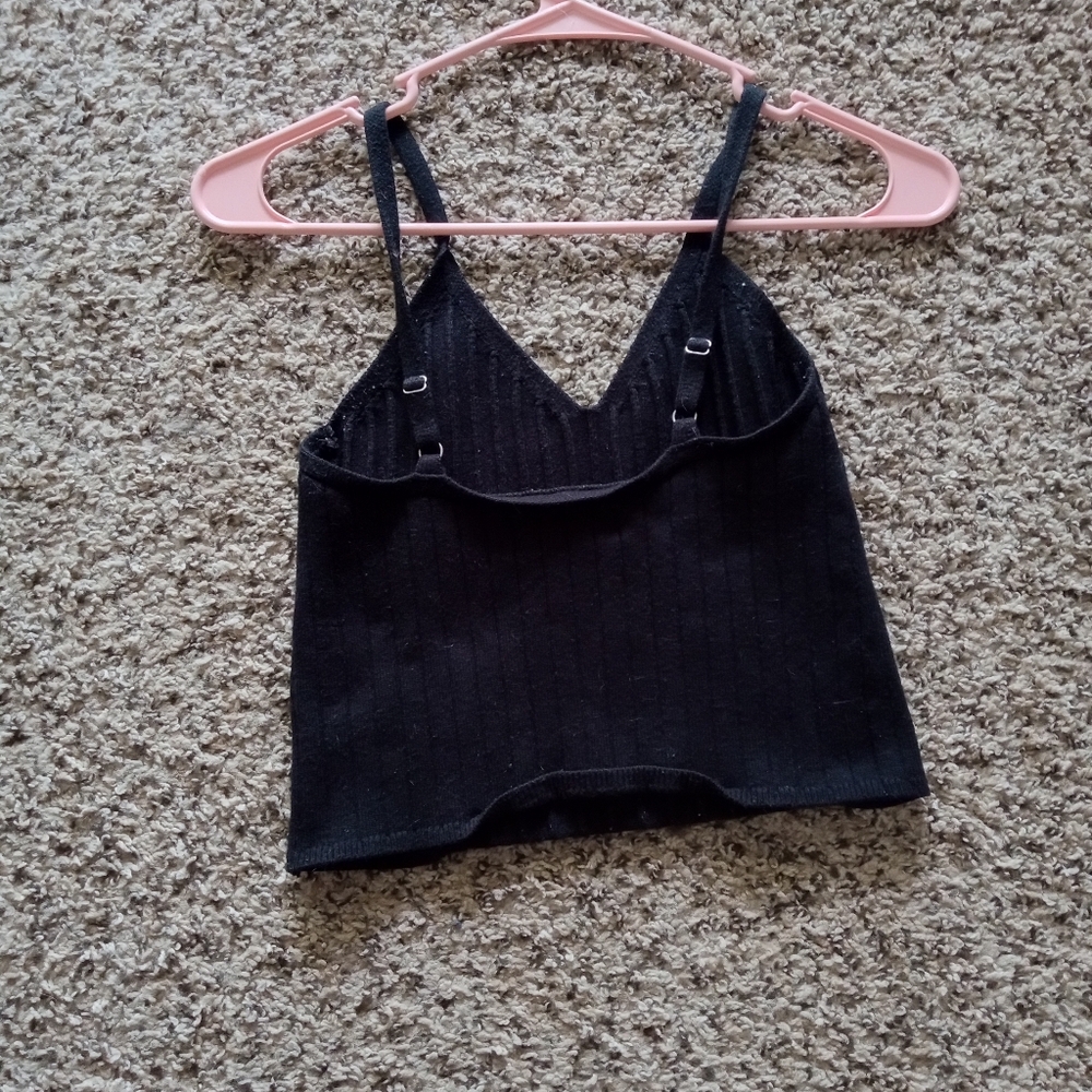 Abercrombie & Fitch Luxe Loft Ribbed Tank Top V Neck Cropped Black Size Small - Picture 4 of 6